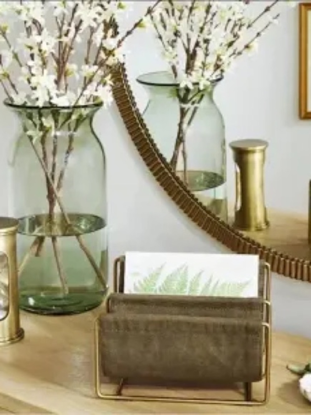 Hearth & Hand Mid-Century style Modern Brass & Olive Fabric Mail Holder